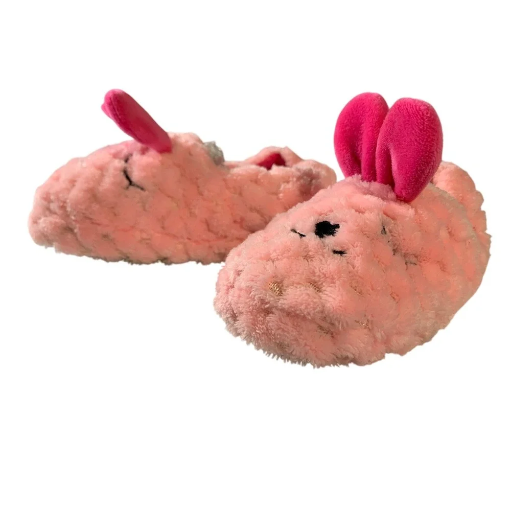 Kids Pink Bunny Slippers Plush Fuzzy Fleece EARS Size‎ L 9 10
